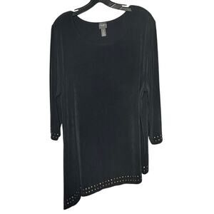 Chico's Travelers Dark Navy Pullover Asymmetrical Hem Top with Brass Stud 3/XL